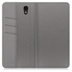 WORK13AO-NEWGY-SEN [LOOF SKIN AQUOS sense basic/sense lite用 PUレザースマホケース/スタンド機能＆カードポケット付き グレー]