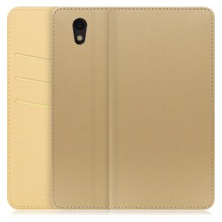 WORK13AO-NEWGD-SEN [LOOF SKIN AQUOS sense basic/sense lite用 PUレザースマホケース/スタンド機能＆カードポケット付き ゴールド]