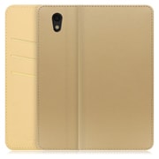 WORK13AO-NEWGD-SEN [LOOF SKIN AQUOS sense basic/sense lite用 PUレザースマホケース/スタンド機能＆カードポケット付き ゴールド]