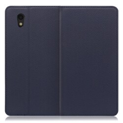 WORK16AO-NY-SEN [LOOF Simplle AQUOS sense basic/sense lite用 本革スマホケース/スタンド機能＆カードポケット付き ネイビー]