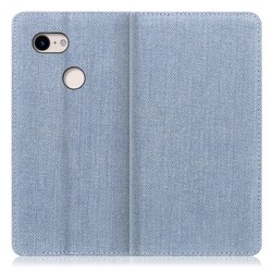 WORK17GG-LTBU-PX3 [LOOF Simplle Google Pixel 3用 デニム生地スマホケース/スタンド機能＆カードポケット付き ライトブルー]