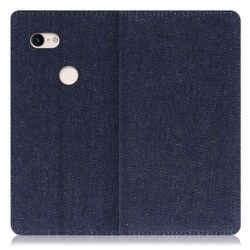 WORK17GG-BU-PX3XL [LOOF Simplle Google Pixel 3 XL用 デニム生地スマホケース/スタンド機能＆カードポケット付き ブルー]