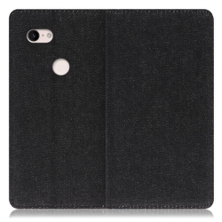 WORK17GG-BK-PX3XL [LOOF Simplle Google Pixel 3 XL用 デニム生地スマホケース/スタンド機能＆カードポケット付き ブラック]
