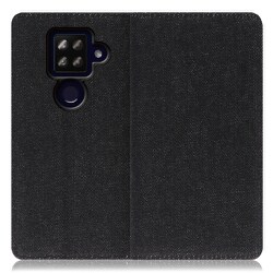 WORK17AO-BK-ASE4P [LOOF Simplle AQUOS sense4 plus用 デニム生地スマホケース/スタンド機能＆カードポケット付き ブラック]