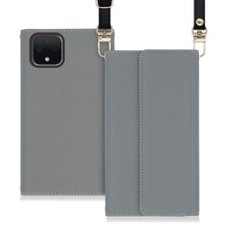 WORK22GG-GY-PX4 [LOOF Strap Google Pixel 4用 クラッチバッグ風スマホケース/ロングストラップ＆カードポケット付き グレー]