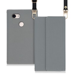 WORK22GG-GY-PX3 [LOOF Strap Google Pixel 3用 クラッチバッグ風スマホケース/ロングストラップ＆カードポケット付き グレー]