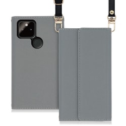 WORK22GG-GY-GPX5A5G [LOOF Strap Google Pixel 5a（5G）用 クラッチバッグ風スマホケース/ロングストラップ＆カードポケット付き グレー]