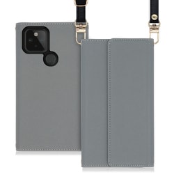 WORK22GG-GY-GPX5 [LOOF Strap Google Pixel 5用 クラッチバッグ風スマホケース/ロングストラップ＆カードポケット付き グレー]