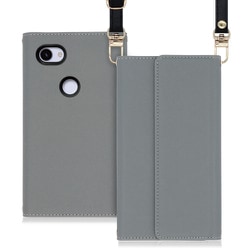 WORK22GG-GY-3A [LOOF Strap Google Pixel 3a用 クラッチバッグ風スマホケース/ロングストラップ＆カードポケット付き グレー]