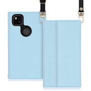 WORK22GG-BU-GPX4A [LOOF Strap Google Pixel 4a用 クラッチバッグ風スマホケース/ロングストラップ＆カードポケット付き ブルー]