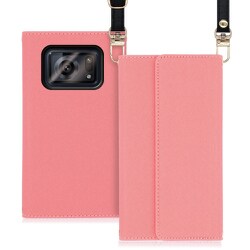 WORK22AO-PK-AR6 [LOOF Strap AQUOS R6用 クラッチバッグ風スマホケース/ロングストラップ＆カードポケット付き ピンク]