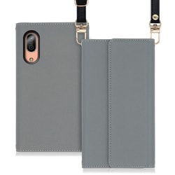 WORK22AO-GY-SEN3 [LOOF Strap AQUOS sense3/sense3 lite/sense3 basic用 クラッチバッグ風スマホケース/ロングストラップ＆カードポケット付き グレー]