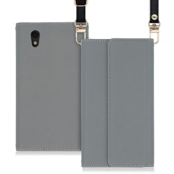 WORK22AO-GY-SEN [LOOF Strap AQUOS sense basic/sense lite用 クラッチバッグ風スマホケース/ロングストラップ＆カードポケット付き グレー]