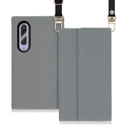 WORK22AO-GY-AZ5GB [LOOF Strap AQUOS zero5G basic用 クラッチバッグ風スマホケース/ロングストラップ＆カードポケット付き グレー]