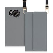 WORK22AO-GY-ASE7P [LOOF Strap AQUOS sense7 Plus用 クラッチバッグ風スマホケース/ロングストラップ＆カードポケット付き グレー]