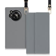 WORK22AO-GY-AR7 [LOOF Strap AQUOS R7用 クラッチバッグ風スマホケース/ロングストラップ＆カードポケット付き グレー]