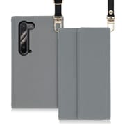 WORK22AO-GY-AR5G [LOOF Strap AQUOS R5G用 クラッチバッグ風スマホケース/ロングストラップ＆カードポケット付き グレー]