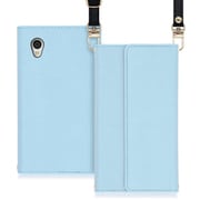 WORK22AO-BU-SEN2 [LOOF Strap AQUOS sense2（かんたん）用 クラッチバッグ風スマホケース/ロングストラップ＆カードポケット付き ブルー]