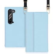 WORK22AO-BU-AR5G [LOOF Strap AQUOS R5G用 クラッチバッグ風スマホケース/ロングストラップ＆カードポケット付き ブルー]