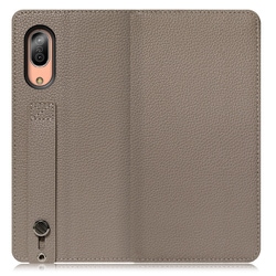 WORK23AO-GB-SEN3 [LOOF Hold AQUOS sense3/sense3 lite/sense3 basic用 ベルト付きの本革スマホケース/スタンド機能＆カードポケット付き グレージュ]