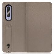 WORK23AO-GB-AZ5GB [LOOF Hold AQUOS zero5G basic用 ベルト付きの本革スマホケース/スタンド機能＆カードポケット付き グレージュ]