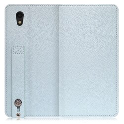 WORK23AO-BU-SEN [LOOF Hold AQUOS sense basic/sense lite用 ベルト付きの本革スマホケース/スタンド機能＆カードポケット付き スカイブルー]