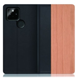 WORK08GG-SA-GPX5 [LOOF Nature Google Pixel 5用 天然木仕様の本革スマホケース/スタンド機能＆カードポケット付き 桜]