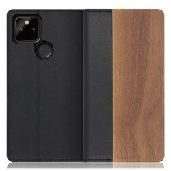 LOOF Nature Google Pixel 5a（5G）用 天然木仕様の本革スマホケース/スタンド機能＆カードポケット付き 胡桃 WORK08GG-KU-GPX5A5G