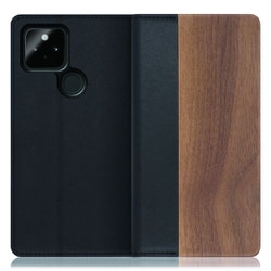 WORK08GG-KU-GPX5 [LOOF Nature Google Pixel 5用 天然木仕様の本革スマホケース/スタンド機能＆カードポケット付き 胡桃]