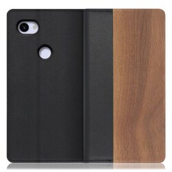 WORK08GG-KU-3AXL [LOOF Nature Google Pixel 3a XL用 天然木仕様の本革スマホケース/スタンド機能＆カードポケット付き 胡桃]