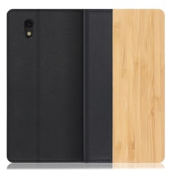 WORK08AO-TA-SEN [LOOF Nature AQUOS sense basic/sense lite用 天然木仕様の本革スマホケース/スタンド機能＆カードポケット付き 竹]