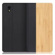 WORK08AO-TA-SEN [LOOF Nature AQUOS sense basic/sense lite用 天然木仕様の本革スマホケース/スタンド機能＆カードポケット付き 竹]