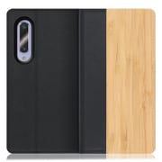 WORK08AO-TA-AZ5GB [LOOF Nature AQUOS zero5G basic用 天然木仕様の本革スマホケース/スタンド機能＆カードポケット付き 竹]