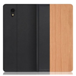 WORK08AO-SA-SEN [LOOF Nature AQUOS sense basic/sense lite用 天然木仕様の本革スマホケース/スタンド機能＆カードポケット付き 桜]