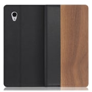WORK08AO-KU-SENP [LOOF Nature AQUOS sense plus用 天然木仕様の本革スマホケース/スタンド機能＆カードポケット付き 胡桃]