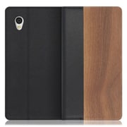 WORK08AO-KU-SEN2 [LOOF Nature AQUOS sense2（かんたん）用 天然木仕様の本革スマホケース/スタンド機能＆カードポケット付き 胡桃]