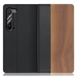 WORK08AO-KU-AR5G [LOOF Nature AQUOS R5G用 天然木仕様の本革スマホケース/スタンド機能＆カードポケット付き 胡桃]