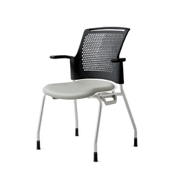 チェダーC 会議イス ビニルレザー張り 4本脚 背ヌード ブラックシェル 肘付 ライトグレー MB-W61NH LG