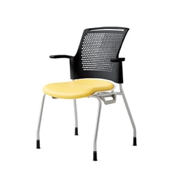 チェダーC 会議イス ビニルレザー張り 4本脚 背ヌード ブラックシェル 肘付 イエロー MB-W61NH YL