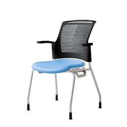 チェダーC 会議イス ビニルレザー張り 4本脚 背ヌード ブラックシェル 肘付 ライトブルー MB-W61NH LB