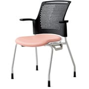 チェダーC 会議イス ビニルレザー張り 4本脚 背ヌード ブラックシェル 肘付 ピンク MB-W61NH PK