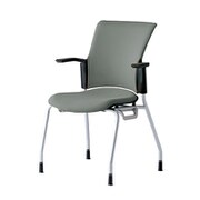 チェダーC 会議イス 布張り 4本脚 背クッション ブラックシェル 肘付 クラウドグレー MB-W60S CGY