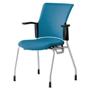 チェダーC 会議イス 布張り 4本脚 背クッション ブラックシェル 肘付 シャローブルー MB-W60S SBL