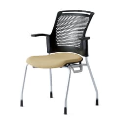 チェダーC 会議イス 布張り 4本脚 背ヌード ブラックシェル 肘付 サンドベージュ MB-W61SH SBE