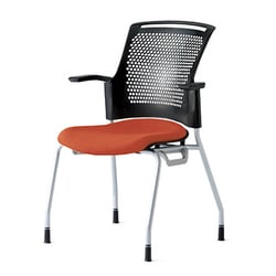 チェダーC 会議イス 布張り 4本脚 背ヌード ブラックシェル 肘付 テラコッタレッド MB-W61SH TRD