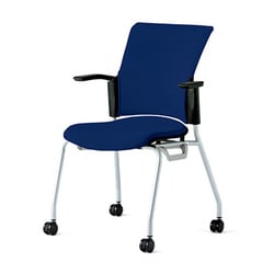 チェダーC 会議イス 布張り キャスター脚 背クッション ブラックシェル 肘付 ナイトブルー MB-W62S NBL
