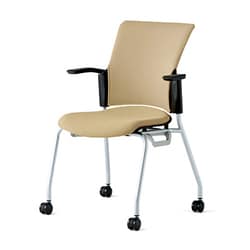 チェダーC 会議イス 布張り キャスター脚 背クッション ブラックシェル 肘付 サンドベージュ MB-W62S SBE