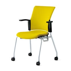チェダーC 会議イス 布張り キャスター脚 背クッション ブラックシェル 肘付 カナリアイエロー MB-W62S CYE