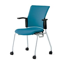 チェダーC 会議イス 布張り キャスター脚 背クッション ブラックシェル 肘付 シャローブルー MB-W62S SBL