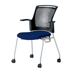 チェダーC 会議イス 布張り キャスター脚 背ヌード ブラックシェル 肘付 ナイトブルー MB-W63SH NBL